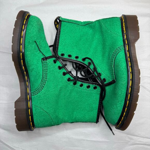 VTG GREEN TERRY CLOTH Tennis Ball ENGLAND Made DOC MARTENS BOOTS SIZE 7 RARE - Picture 1 of 8